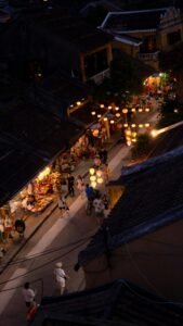 Hoi An ancient town with colorful lanterns at night.