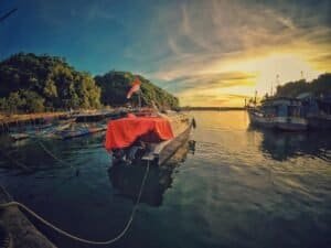 Motor Boat Near Dock during Sunset Indonesia