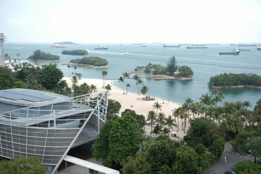 Sentosa Island beach with palm trees and blue sea Singapore Travel Guide 2025 | Top Attractions, Food & Things To Do in the Lion City Sentosa Island beach with palm trees and blue sea