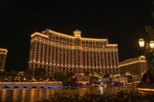 Illuminated Bellagio Hotel at Night in Las Vegas