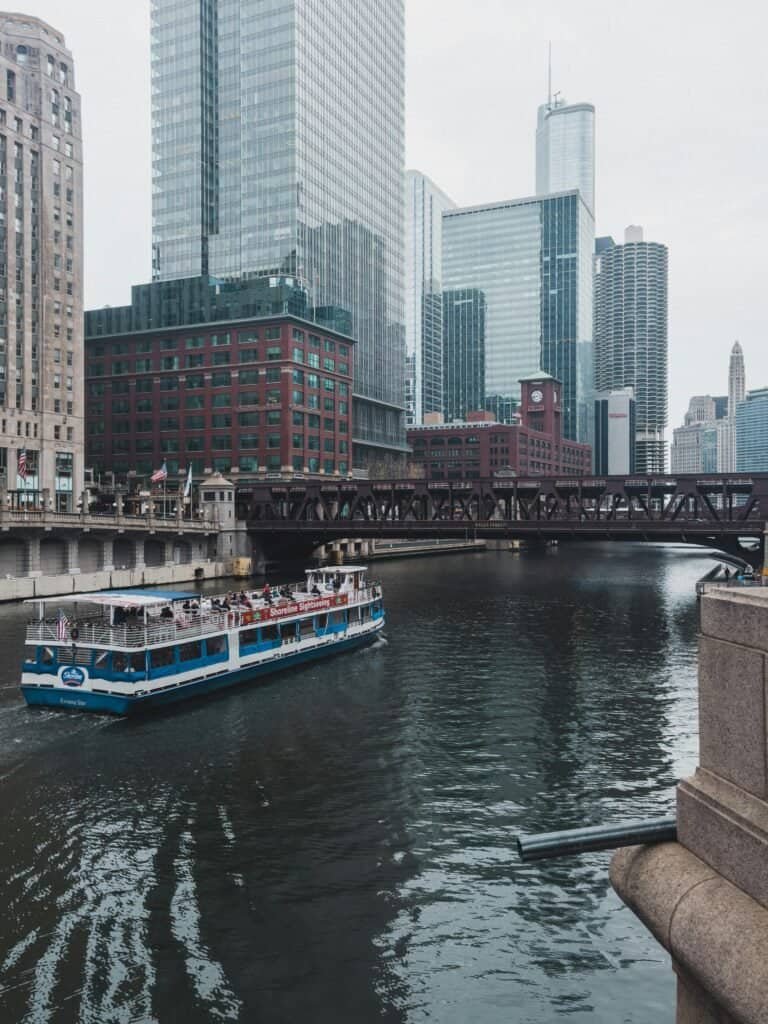 Scenic View of Chicago River and Skyline