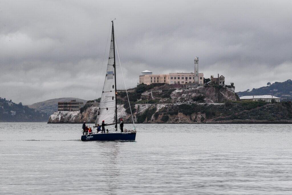 Ship Sailing in Sea near Alcatraz