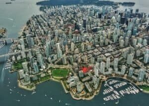 Aerial View of City Buildings, Vancouver, BC, Canada