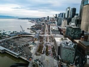 Aerial View of Seattle Waterfront Skyline, Washington, United States