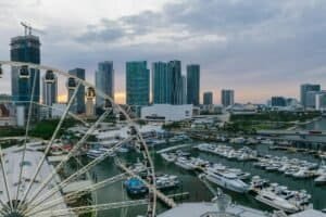Boats in the Harbor Near High Rise Buildings, Miami, USA