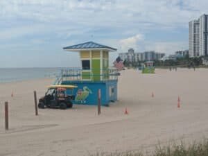 Colorful Lifeguard Tower on Pompano Beach, Florida, USA