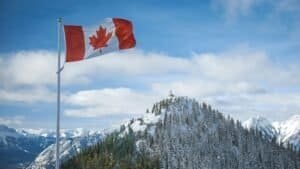 Flag of Canada and Mountains, Canada