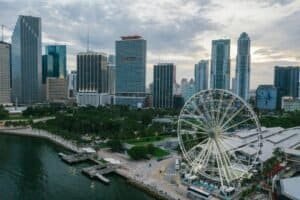 High Rise Buildings and Ferris Wheel in Miami, Florida, USA