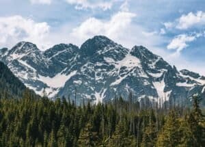 Mountains behind Evergreen Forest, Canada
