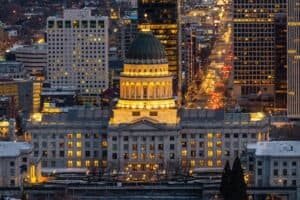 Nighttime View of the Utah State Capitol Building, Salt Lake City, United States