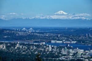 Panoramic View of Vancouver with Distant Mountains, Vancouver, Canada