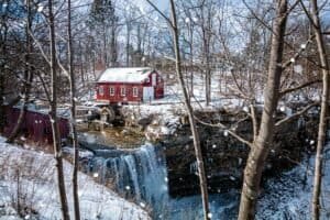 Red Barn Near Leafless Trees, St. Catharines, ON, Canada