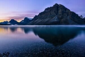 Rocky Hill over Lake in Banff National Park, Canada