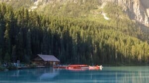 Scenic Lakefront Canoe Dock in Calgary, Canada