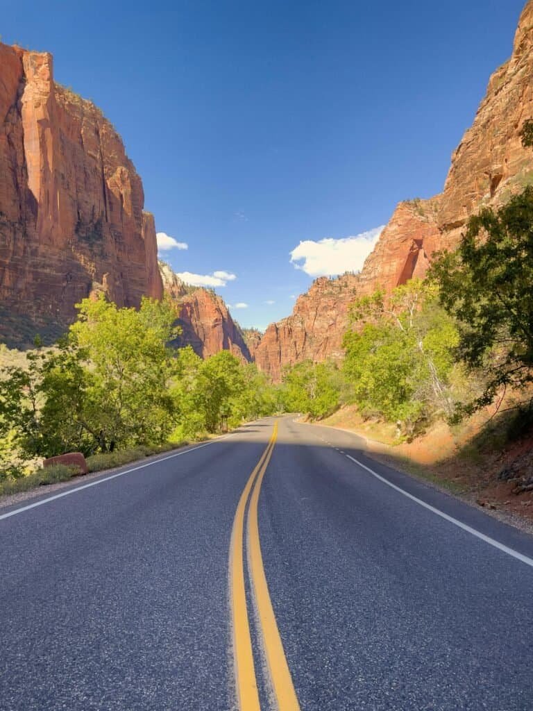 Scenic Road Through Zion National Park Canyons, USA