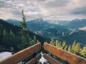 Scenic View Of Mountains Under Cloudy Sky, Banff, AB, Canada