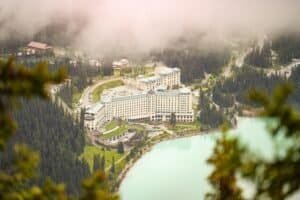 Scenic View of Hotel at Lake Louise in Summer, Lake Louise, Alberta, Canada