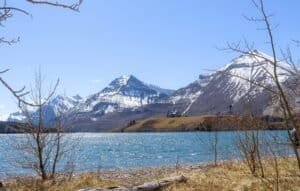 Scenic Waterton Lake with Mountain Peaks, Canada