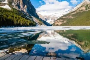Snow Covered Lake Louise in Alberta, Canada