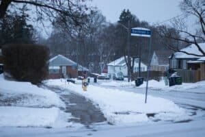 Snowy Winter Scene in Toronto Neighborhood, Toronto, Ontario, Canada
