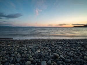 Stones On Seashore During Sunset, BC, Canada