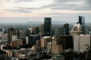 Stunning Aerial View of Montréal Skyline at Dusk, Montréal, Québec, Canada