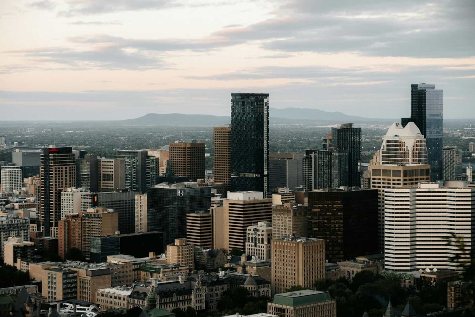 Stunning Aerial View of Montréal Skyline at Dusk, Montréal, Québec, Canada