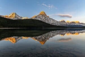 Stunning Sunrise Over Canadian Rockies Reflection, AB, Canada