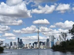 Toronto Skyline with CN Tower under Blue Sky, Toronto, Canada
