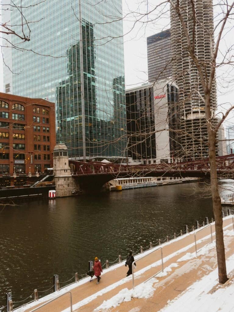 Winter Day in Downtown Chicago by the River, Chicago, United States