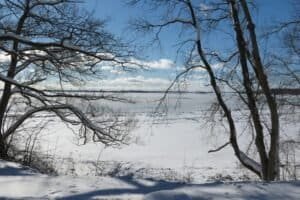 Winter Landscape of Frozen Lake in Canada