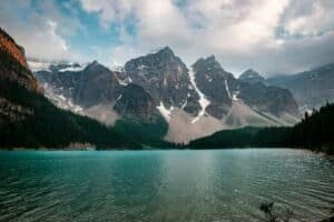 mountainous range near azure cold lake, AB, Canada