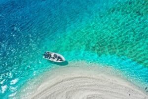 Aerial View of a Boat near the Beach, Mauritius