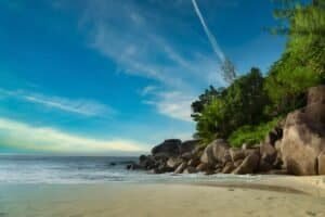 Big Rocks on the Sandy Shore, La Digue, Seychelles