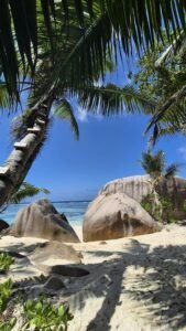 Big Rocks on white Sandy Beach, Seychelles