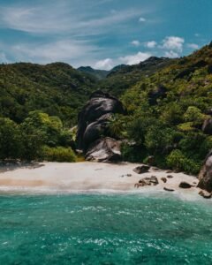 Drone Shot of a White Sandy Beach, Seychelles
