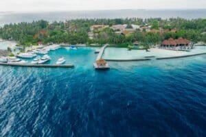 Aerial Shot of Yachts Parked Near the Resort, Maldives