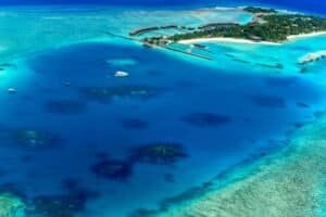 Aerial View of Maldives Tropical Island Resort, Maldives