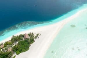 Aerial View of an Island and White Sand Beach, Maldives