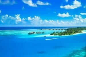 Beautiful Blue Ocean and Maldivian Resort