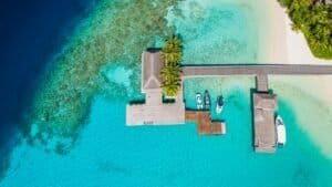 Birds Eye View of a Dock in the Maldives