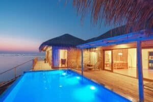 Luxurious Overwater Bungalow with Infinity Pool at Sunset, Maldives