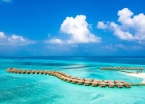 Stunning Aerial View of Overwater Bungalows, Maldives