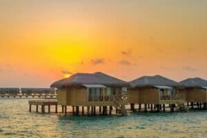 Sunset at Overwater Bungalows in Maldives