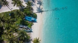 Tropical Aerial View of Hanimaadhoo Beach in Maldives
