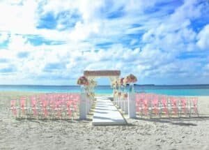 White and Pink Floral Wedding Decoration, Maldives