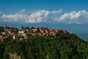 Beautiful panoramic view of Sighnaghi, a charming town in the lush Kakheti region of Georgia