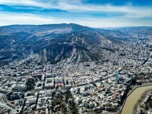 Stunning aerial view of Tbilisi, Georgia