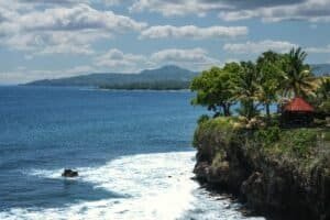 Stunning ocean view from a lush cliffside in Bali