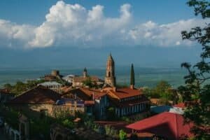 view of Sighnaghi, a Georgian town with picturesque landscapes and historic architecture, Georgia